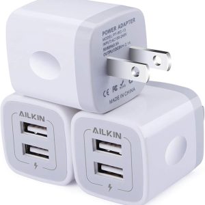 Wall Charger, 3Pack 5V/2.1A AILKIN 2-Port USB Wall Charger Home Travel Plug Power AC Adapter Fast Charging Block Cube for iPhone 15 14 13 12 SE 16Pro Max XS 17 Plus, Samsung Galaxy, Google Pixel Box