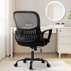 Sweetcrispy Ergonomic Mid-Back Mesh Home Office Desk Chair with Wheels, Lumbar Support, and Comfortable Armrests for Home, Bedroom, Study, Office